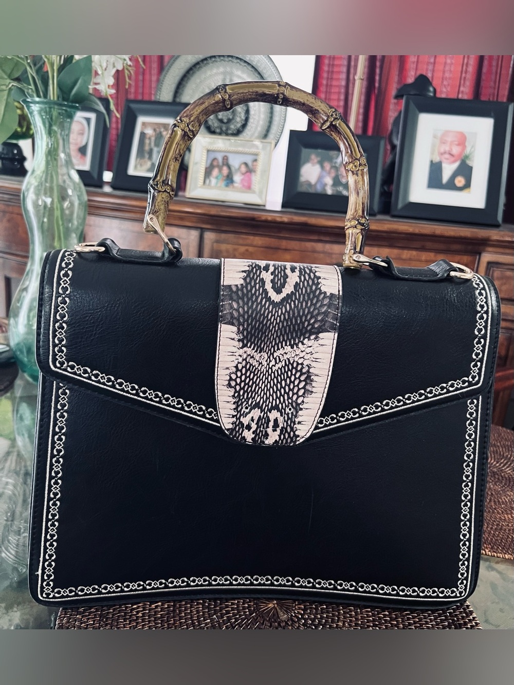 Black Faux Leather Handbag